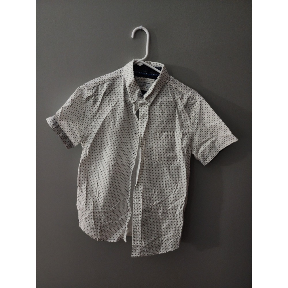 Eighth Avenue Mens Short Sleeve Button Down Shirt White Blue Geometric Small